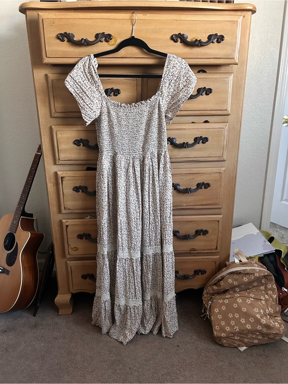 In Bloom Cream Floral Smocked Maxi Dress